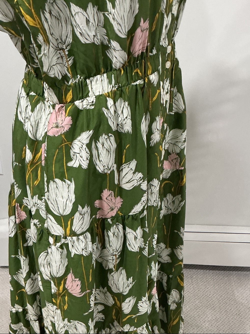 Trovata Olive Green Floral V-Neck Button Midi Dress - Picture 6 of 11